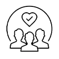 Icon of a group of three people with a heart symbol above them.